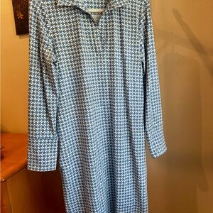 J. McLaughlin Geometric Long Sleeve Dress in Blue and White